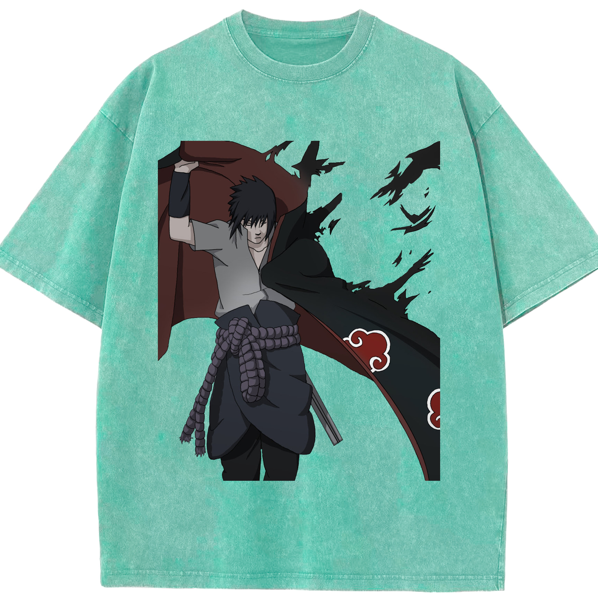 （画像用） NARUTO -ナルト- うちは サスケ Uchiha Sasuke 綿100% ヴィンテージ風 半袖Tシャツ（フロントプリント）